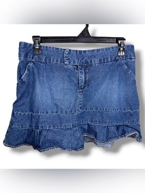 Y2K Vintage Size 9 Mossimo Blue Denim Ruffle Mini Skirt Cotton